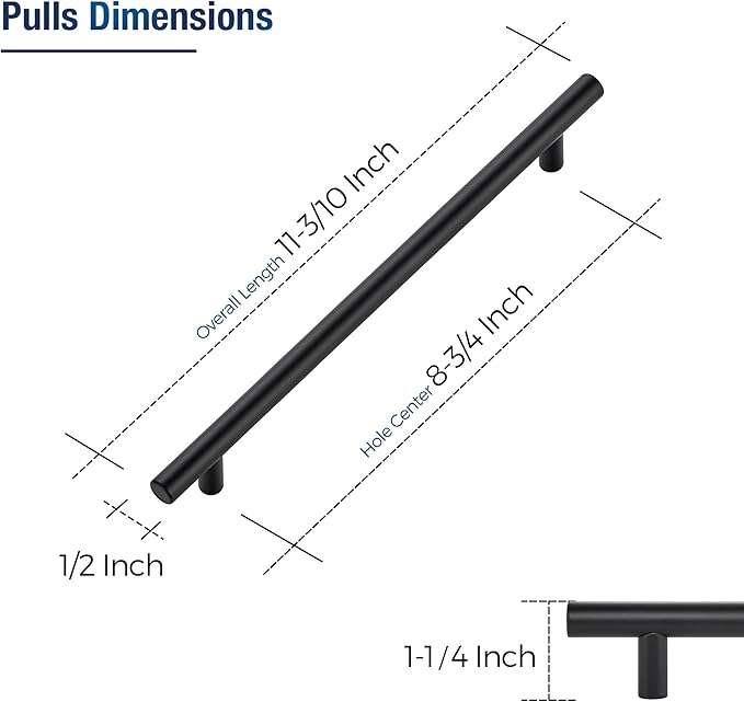 JOY DECOR 20 Pack Cabinet Handles, Black Cabinet Pulls, 8-3/4 in Hole Center Kitchen Hardware, Stainless Steel T Bar Handles for Dresser Drawers