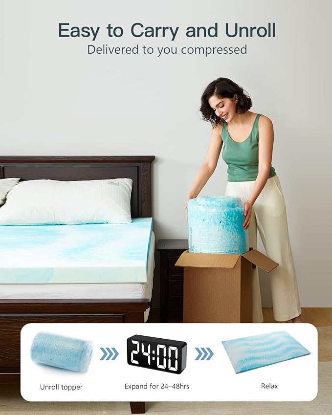 PERLECARE 3 Inch Queen Memory Foam Mattress Topper, Cooling Gel Infused Mattress Pad, Ventilated Bed Topper for Pressure Relief, CertiPUR-US Certified, Blue