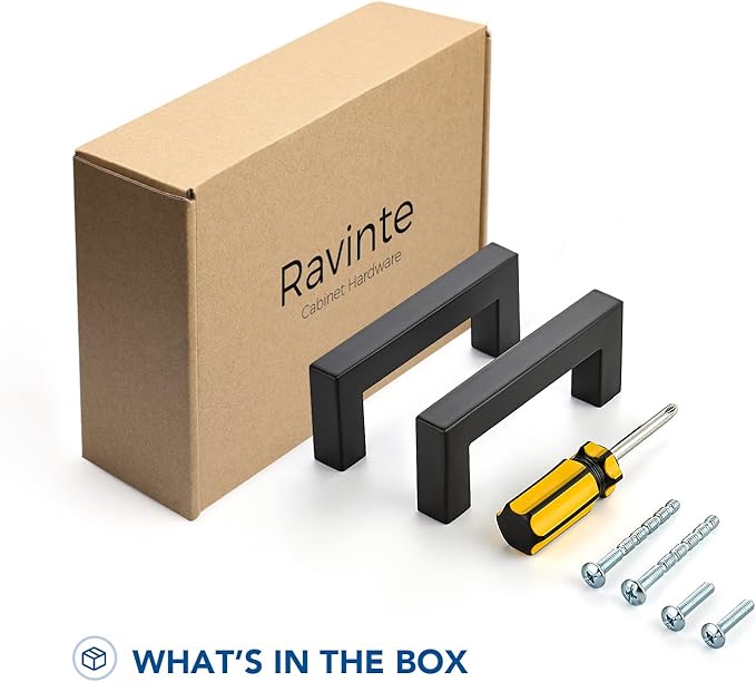 Ravinte 30 Pack Black Cabinet Pulls 3 Inch Square Kitchen Cabinet Handles Matte Black Kitchen Hardware for Drawer Pulls Drawer Handles Come with Screwdriver