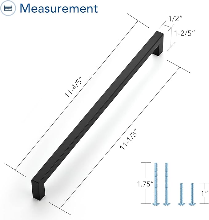 Ravinte 10 Pack Black Cabinet Pulls 11-1/3 Inch Square Kitchen Cabinet Handles Matte Black Kitchen Hardware for Drawer Pulls Drawer Handles Come with Screwdriver
