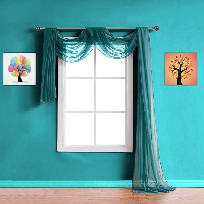 Warm Home Designs 24 Feet Long Green Teal Sheer Window Scarf. These XXL Length Valance Scarves 54 X 288 Inches in Size. Great as Bed Canopy or Wedding Arch Draping Fabric. AM Teal 288"