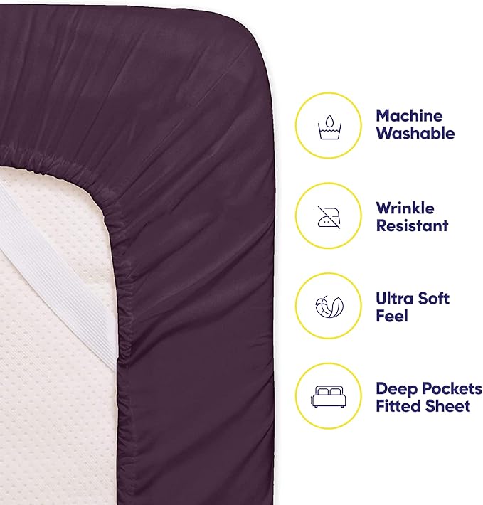 Sweet Home Collection 6 Piece 1500 Supreme Collection Brushed Microfiber Deep Pocket Sheet Set-2 Extra Pillow Cases, Great Value, Rv Short Queen, Purple
