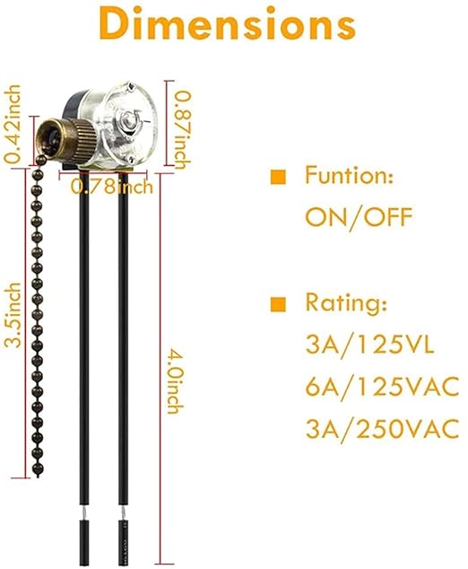 Ceiling Fan Light Switch Zing Ear Pull Chain ZE-109 Fan Light Switch, On-Off Speed with Pull Chain Compatible with Ceiling Fans, Lamps and Wall Lights (1, Bronze)