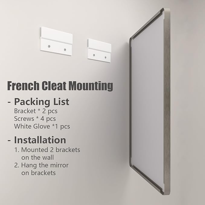 50x40 Silver Brushed Nickel Bathroom Mirror for Wall, Rounded Rectangle Silver Framed Bathroom Vanity Mirror, Anti-Rust, Shatterproof, Hangs Horizontally or Vertically