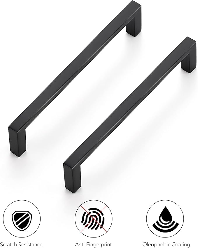 Ravinte 10 Pack Matte Black Cabinet Pulls, 5 Inch (128mm) Hole Center Slim Kitchen Handles, Square Drawer Pulls for Cabinets & Cupboards, Hardware