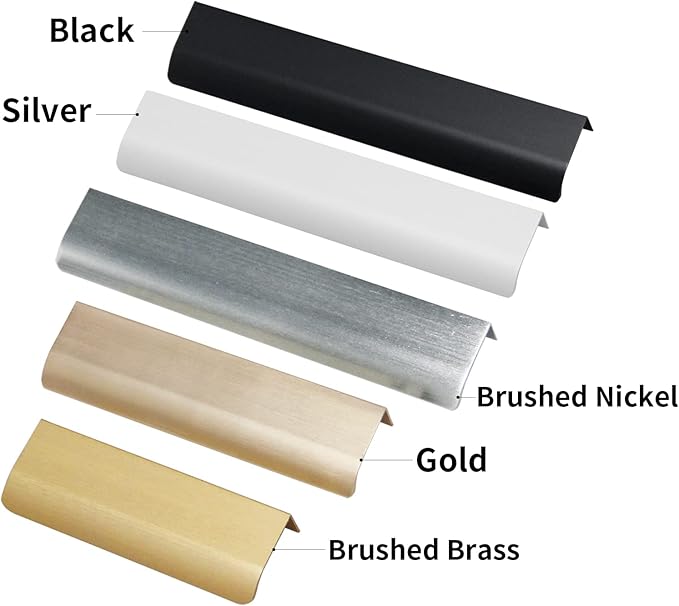 JOOJA 10 Pack Modern Style Finger Edge Pull Furniture DrawerHandles Hidden Cabinet Kitchen Drawer Handles Knobs, Brushed Brass 80(64) mm