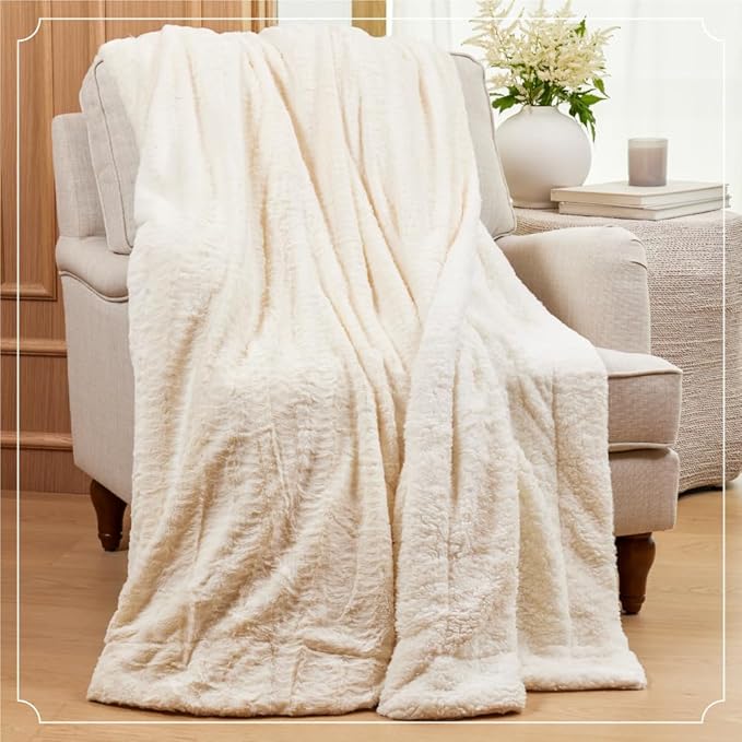 The Connecticut Home Co Throw Blanket for Couch, Soft Fluffy Room Decor, Cozy Warm Throws for Bed, Couches, Gifts for Women, Bedroom Cute Aesthetic Blankets Faux Fur and Sherpa, 65x50, Sage