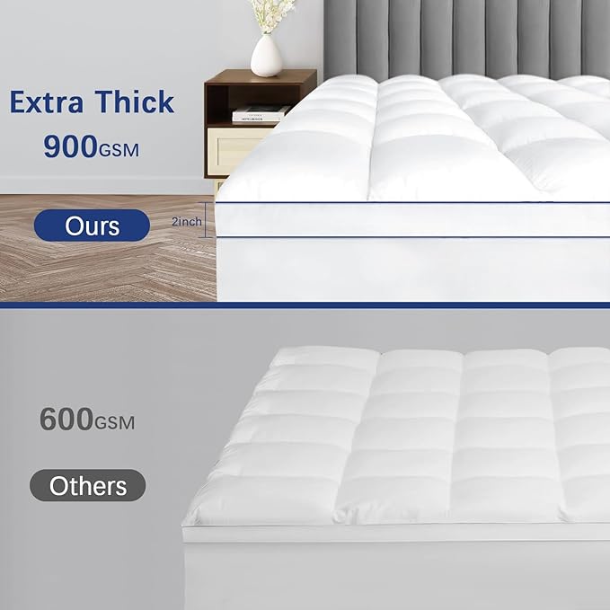 CYMULA Full Size Mattress Topper, Cooling Mattress Pad Cover, Extra Thick Pillow Top Mattress Topper with 8-21 Inch Elasticated Deep Pockets, Plush Down Alternative Fill Mattress Protector