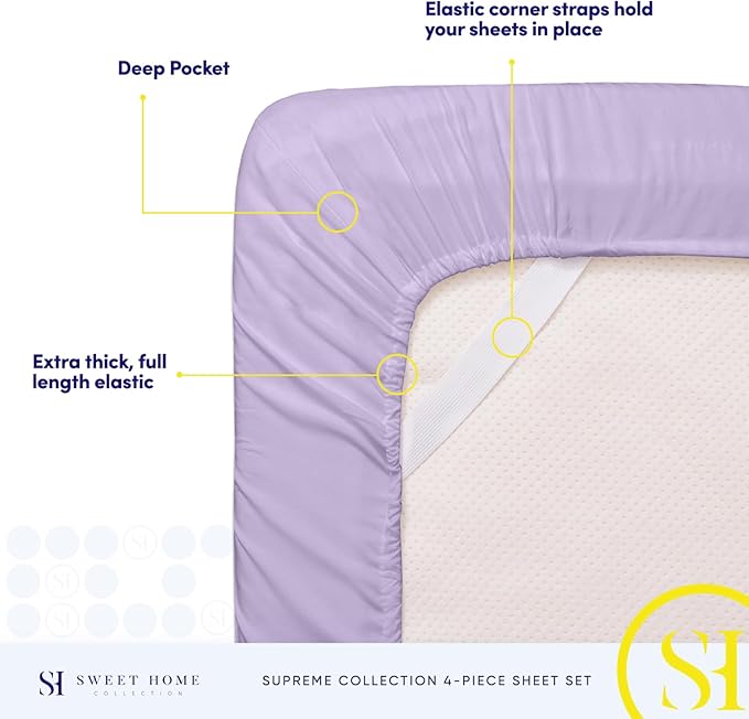 California King Sheet Sets - Breathable Luxury Sheets with Full Elastic & Secure Corner Straps Built In - 1800 Supreme Collection Deep Pocket Bedding Set, Sheet Set, California King, Lavender