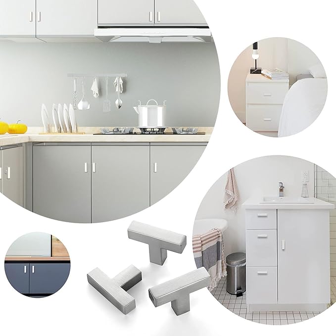 Cabinet Pulls Single Hole Cabinet Handles, 5 Pack Square Brushed Nickel Bar Cabinet Pulls Drawer Cabinet Knobs Cupboard Hardware Cabinet Handles, Stainless Steel Single Hole Cabinet Knobs