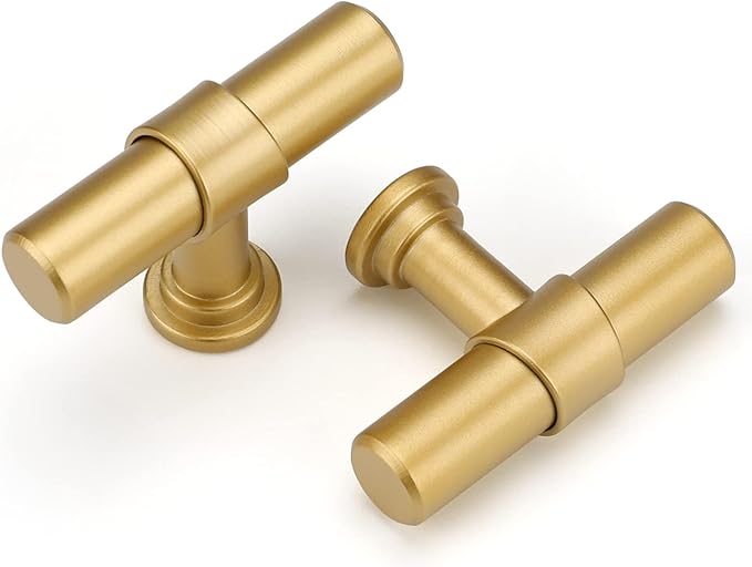 LONTAN 10 Pack Gold Cabinet Knobs Matte Gold Kitchen Cabinet Knobs for Dresser Drawers Brushed Gold T-bar Hardware for Dresser Bathroom