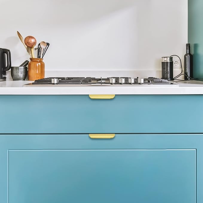 Ravinte Hardware 6 Pack Gold Cabinet Handles, 4 Inch (102mm) Finger Edge Pulls, 3 Inch Hole Center, Finger Pulls for Cabinets