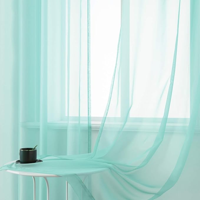DUALIFE Aqua Voile Sheer Curtains Grommet,Look Semi Sheer Windows Panels,Elegant Solid Color Touch Soft Drapes, 52X45 Inch for Living Room Bedroom,Set of 2 Panels