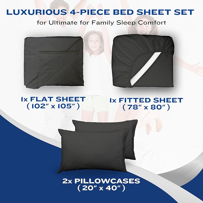 DREAMCARE California King Sheet Sets - Cooling Bed Sheets - 4pcs Set - up to 15" Deep Pocket Cal King Sheets - California King Sheets - Soft & Lasting 100% Brushed Polyester with Side Pocket - Gray