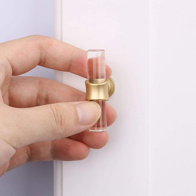 LONTAN 35 Pack Acrylic Kitchen Cabinet Knobs Gold Drawer Knobs Modern T Bar Clear Cabinet Door Handles White Kitchen Hardware for Dresser Bathroom,Zinc Alloy Base