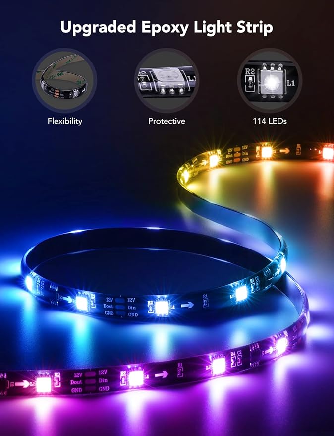 Govee TV LED Backlight, RGBIC Smart LED Strip Lights for 55-65 Inch TVs, Bluetooth and Wi-Fi APP Control, Works with Alexa & Google Assistant, Music Sync, 99+ Scene Modes, Adapter