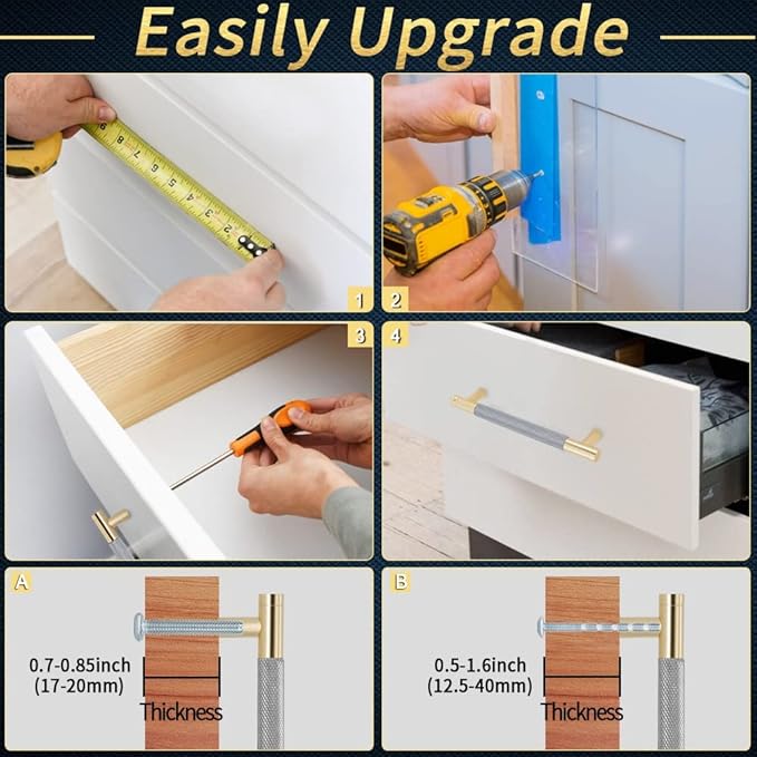 Knurled Cabinet Pulls 6 Pack, 16 Inch Long Cabinet Handles Metal Door Pulls, Kitchen Drawer Pull Knurled Dresser Handles - 10" Hole to Hole, Grey & Gold