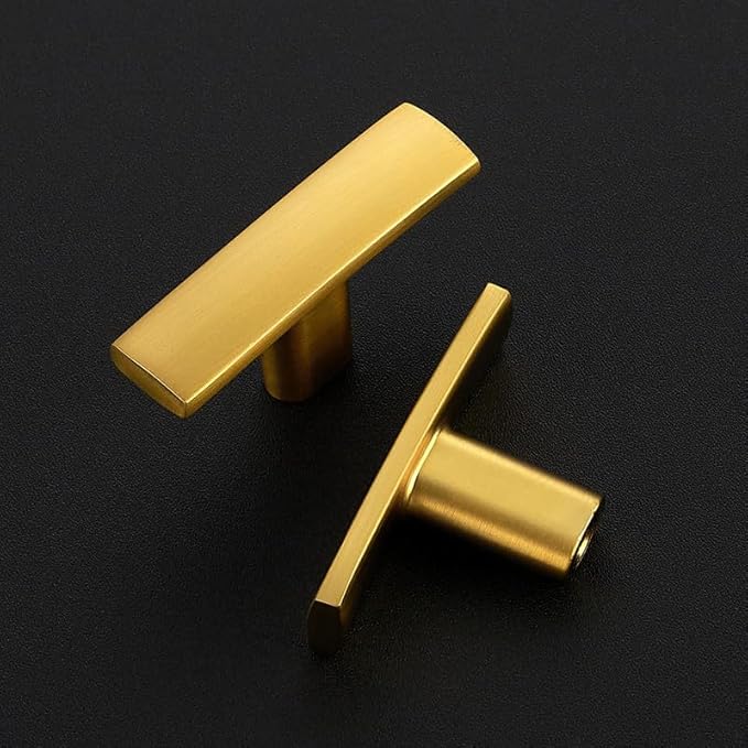 1 Pack Gold Cabinet Knobs - Curved Cabinet Pulls Brushed Brass Knobs for Kitchen Cabinet Drawer Solid Dresser Knobs for Cabinet Hardware 1-3/4in Length Single Hole