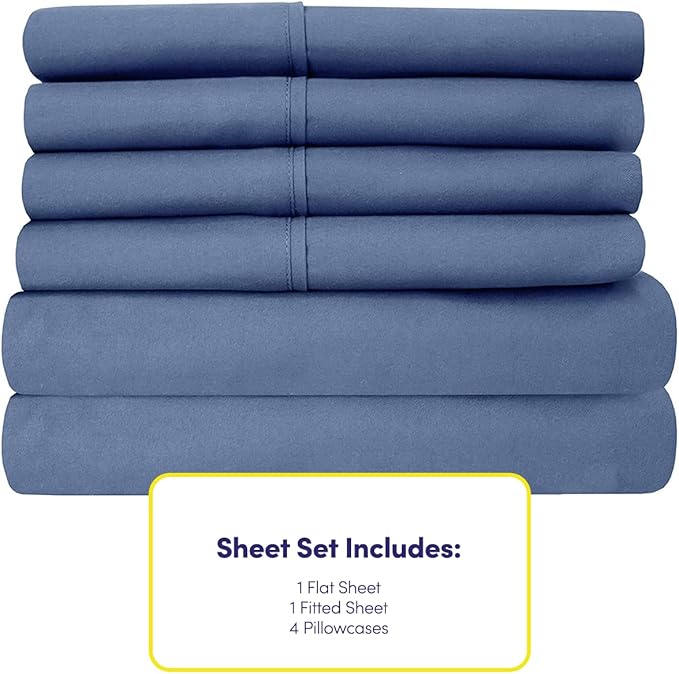 King Size Bed Sheets - 6 Piece 1500 Supreme Collection Fine Brushed Microfiber Deep Pocket King Sheet Set Bedding - 2 Extra Pillow Cases, Great Value, King, Denim