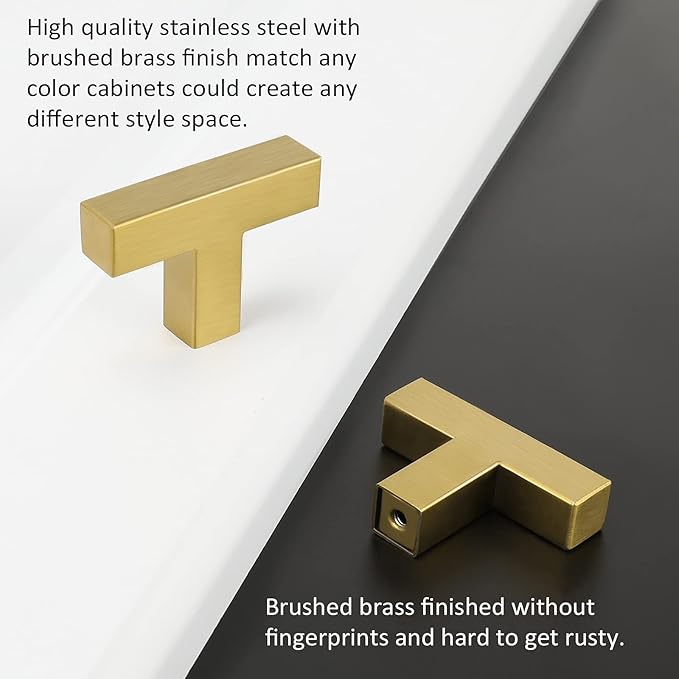 LONTAN 20 Pack Dresser Knobs Brushed Brass Kitchen Cabinet knobs Square Gold Cabinet Door Hardware for Bathroom Closet Cupboard