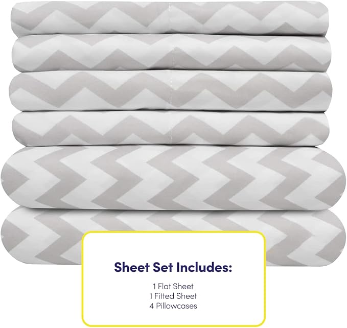 Queen Sheets Chevron Grey- 6 Piece 1500 Supreme Collection Fine Brushed Microfiber Deep Pocket Queen Sheet Set Bedding - 2 Extra Pillow Cases, Great Value, Queen, Chevron Gray