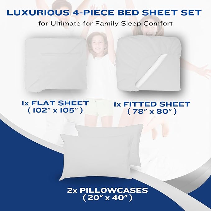DREAMCARE King Size Sheets Set – 4 pcs Cooling Sheets – up to 21” Deep Pocket King Sheet Set – Hotel Luxury Sheets & Pillowcases – Superior Softness 100% Fine Microfiber with Side Pocket – White