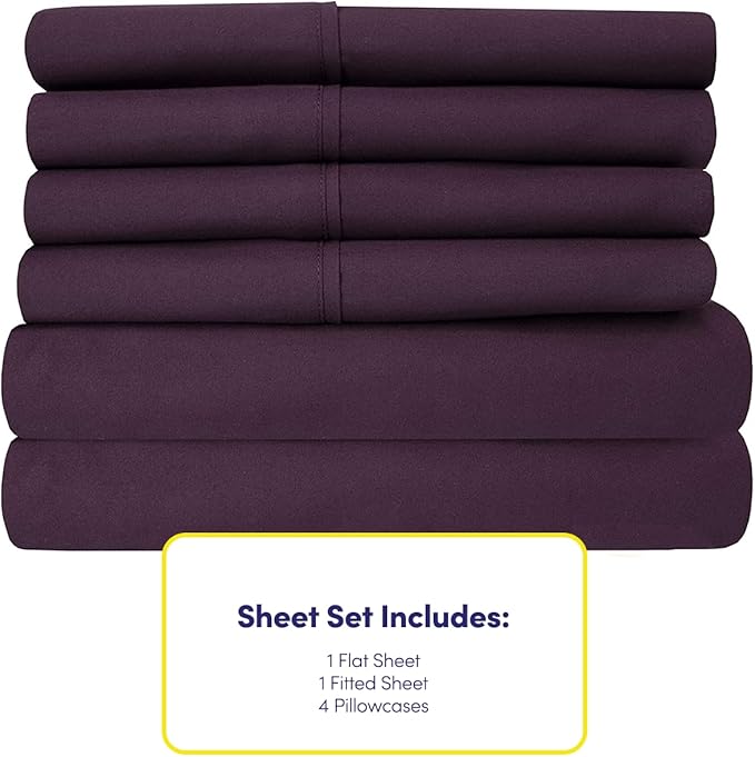 Cal King Size Bed Sheets - 6 Piece 1500 Supreme Collection Fine Brushed Microfiber Deep Pocket California King Sheet Set Bedding - 2 Extra Pillow Cases, Great Value, California King, Purple