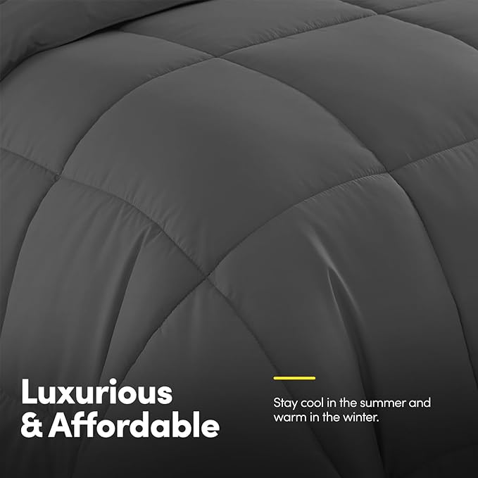 Queen Comforter Set with Sheets - 7-Piece Bedding Collection - 1 Comforter, 1 Fitted Sheet, 1 Flat, 4 Pillowcases - Deep Pocket - Soft & Breathable Premium Quality - Ideal for All Seasons, Gray