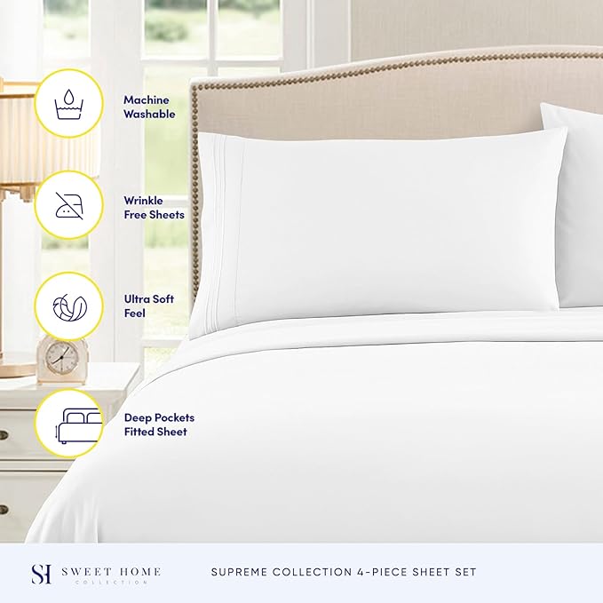 Twin Sheets - Breathable Luxury Sheets with Full Elastic & Secure Corner Straps Built In - 1800 Supreme Collection Extra Soft Deep Pocket Bedding Set, Sheet Set, Twin, White