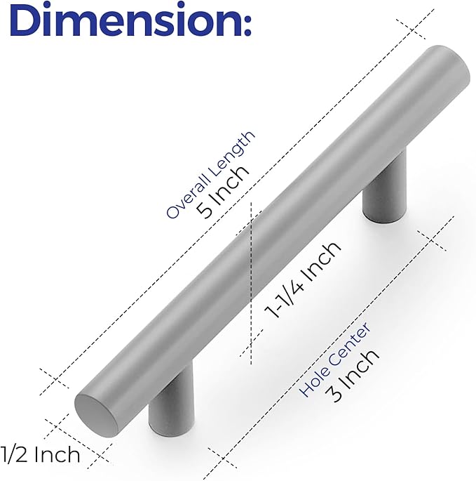 Ravinte 6 Pack | 5 Inch Cabinet Pulls Grey Stainless Steel Kitchen Drawer Pulls Cabinet Handles 5 InchLength, 3 Inch Hole Center