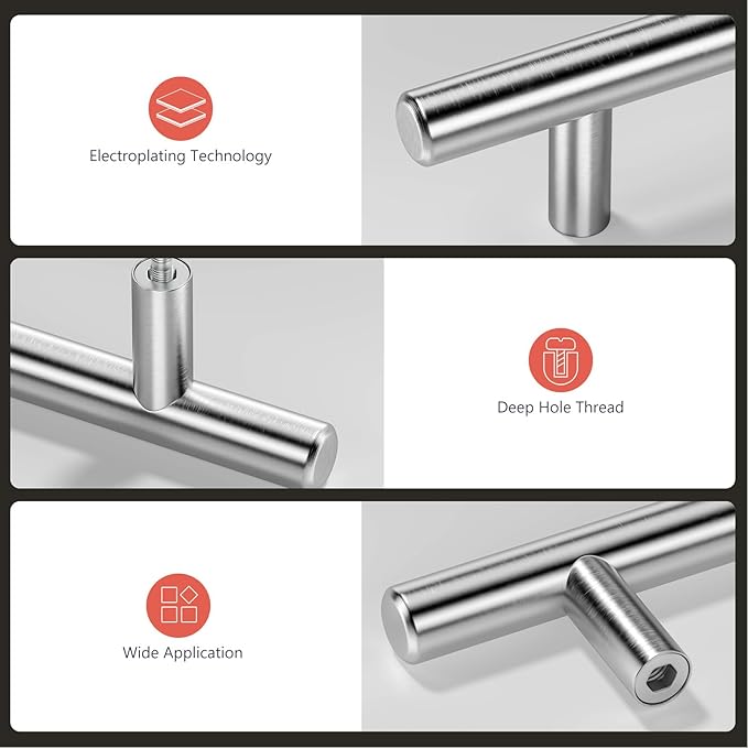homdiy Cabine Handles Brushed Nickel Drawer Pulls - HD201SNB Cabinet Hardware 4in Hole Centers Cabinet Pulls for Kitchen Cabinets