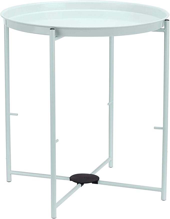 Amazon Basics Round Storage End Table, Side Table with Cloth Basket, Mint Green/Heather Gray, 18 in x 18 in x 19 in
