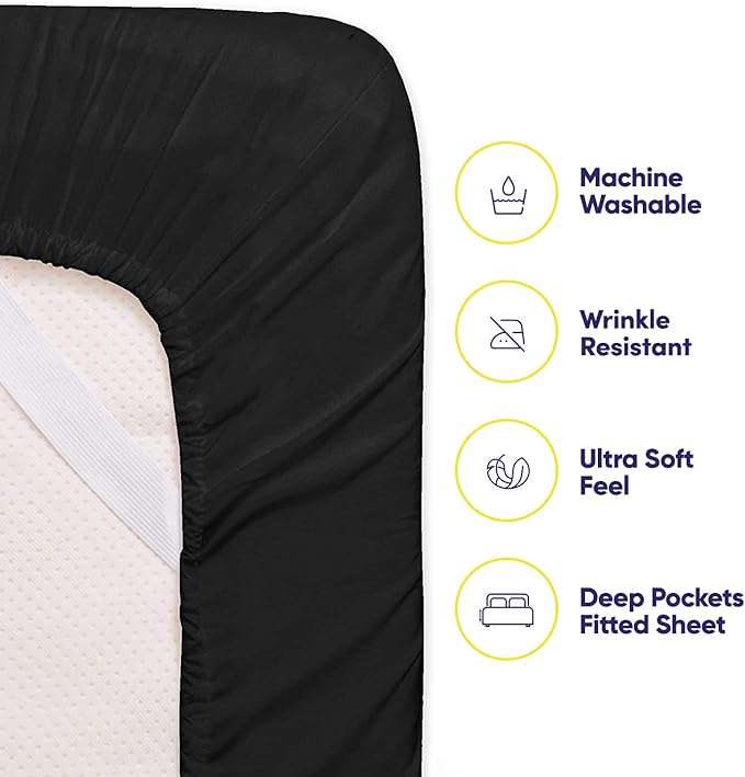 Queen Sheets Black - 6 Piece 1500 Supreme Deluxe Collection Deep Pocket Ultra Soft Queen Sheet Set Bedding - 2 Extra Pillow Cases, Great Value, Queen, Black