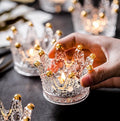 Vixdonos Crown Glass Tealight Candle Holder Set of 12 Votive Candle Holders for Wedding, Party and Home Decor (Gold Tips)