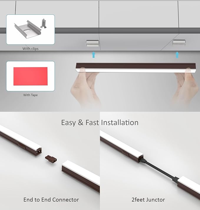 Under Cabinet Lighting Plug in, 32 Inch 2 Pcs, Linkable AC120V 3CCT 3000K/4000K/5000K Ultra Slim, LED Under Cabinet Lights for Counter Light, Kitchen, Shelf, Sink, Workshop, Desk, Bronze