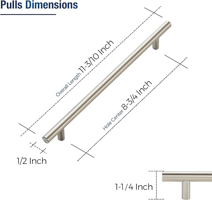 JOY DECOR 60 Pack Cabinet Handles, Brushed Nickel Cabinet Pulls, 8-3/4 in Hole Center Kitchen Cabinet Handles, Stainless Steel T Bar Handles for Dresser Drawers