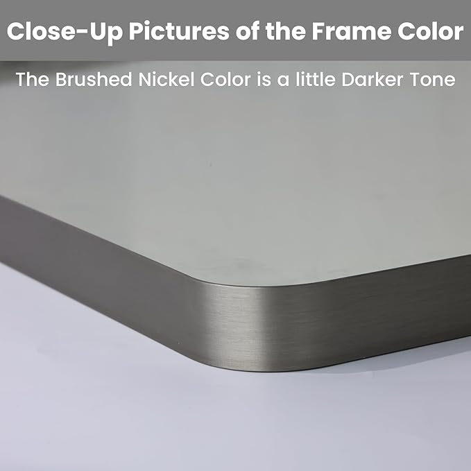 LOAAO 48X30 Inch Brushed Nickel Bathroom Mirror, Rounded Rectangle Silver Metal Frame Mirror, Brushed Nickel, Anti-Rust, Shatter Proof, Hangs Horizontally or Vertically