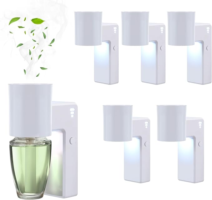 6 PCS Wall Fragrance Plug in with Night Light and Oil Diffuser Plug with Upgraded Fragrance Concentration Control, Compatible with Bath and Body Works WallFower for Home, White