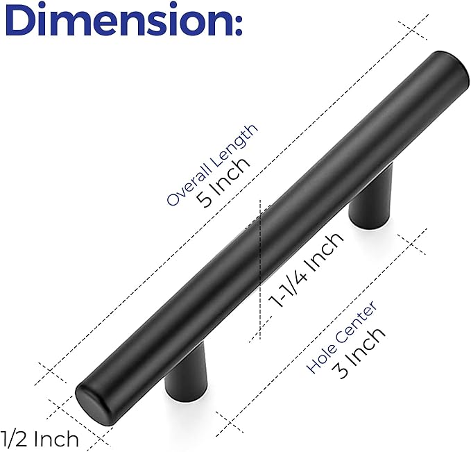 Ravinte 3 Pack 5'' Cabinet Pulls Matte Black Stainless Steel Kitchen Drawer Pulls Cabinet Handles 5”Length, 3” Hole Center