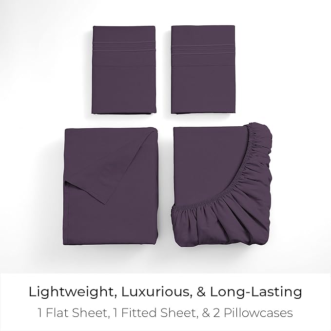 Mellanni King Sheets Set - 4 PC Iconic Collection Bedding - Hotel Luxury, Extra Soft, Cooling Bed Sheets - Wrinkle, Fade, Stain Resistant (King, Purple)