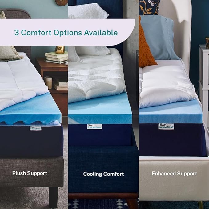 Sleep Innovations Dual Layer 4 Inch Memory Foam Mattress Topper, Queen Size, Medium Support, 2 Inch Cooling Gel Memory Foam Plus 2 Inch Pillow Top Cover