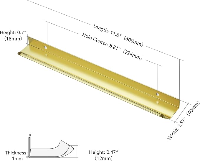 Ravinte Hardware 30 Pack Gold Cabinet Handles, 11.8 Inch (300mm) Finger Edge Pulls, 8.8 Inch Hole Center, Finger Pulls for Cabinets