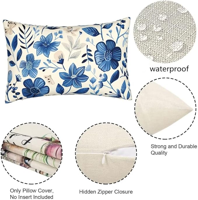 Outdoor Pillows Blue Pillow Covers 24x35 Inch Set of 2 Throw Pillow Covers, Scandinavian Throw Pillows, Lumbar Pillows Cushion Covers Decorative Pillow Covers for Couch Garden Patio Furniture J334