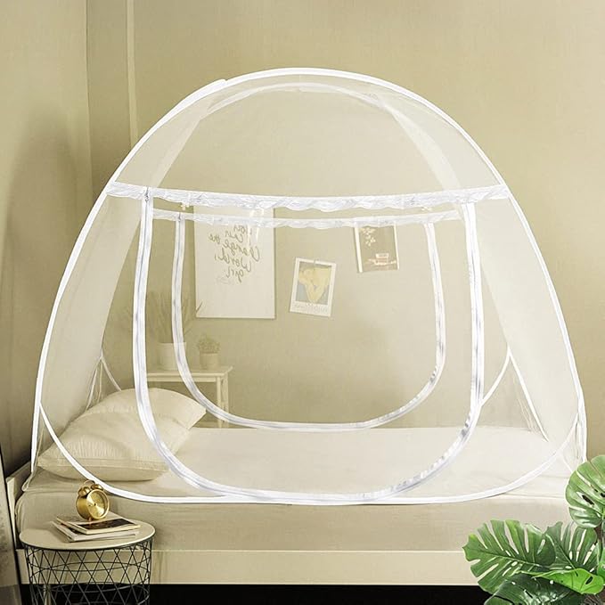 AMMER Pop Up Mosquito Net Tent for Beds, Portable Foldable Mosquito Netting Folding Design with Net Bottom,2 Entries,Suit for Twin to King Size Bed (79x71x59inch)