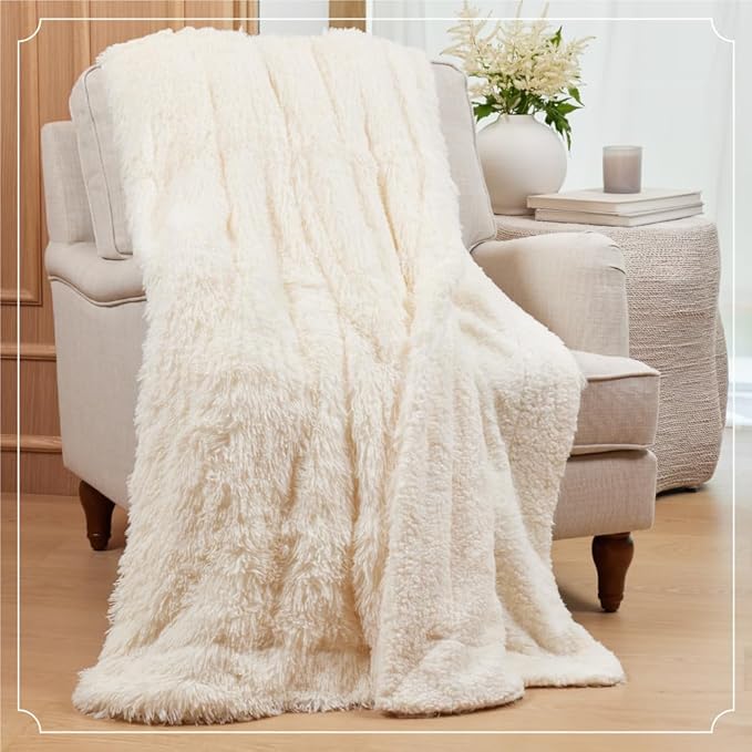 The Connecticut Home Co Throw Blanket Soft Fluffy Room Decor, Cozy Warm Throws for Bed, Couch, Gifts for Women, Bedroom Cute Aesthetic Blankets Shag and Sherpa, 65x50, Dusty Rose