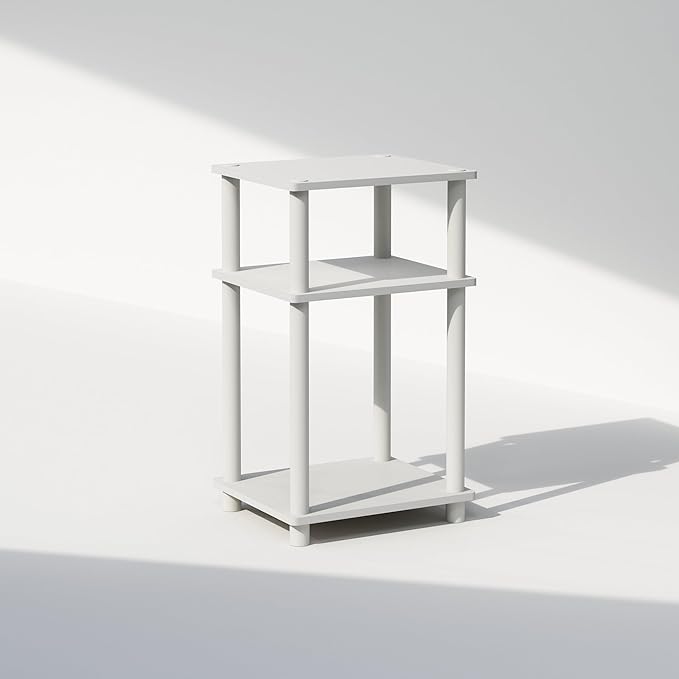 Furinno Just Turn-N-Tube Open Storage Nightstand, 1 Pack, 3-Tier, White/White