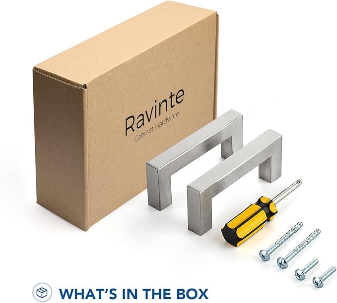 Ravinte 40 Pack 3 Inch Cabinet Pulls Brused Nickel Kitchen Cabinet Handles Square Kitchen Hardware for Cabinet