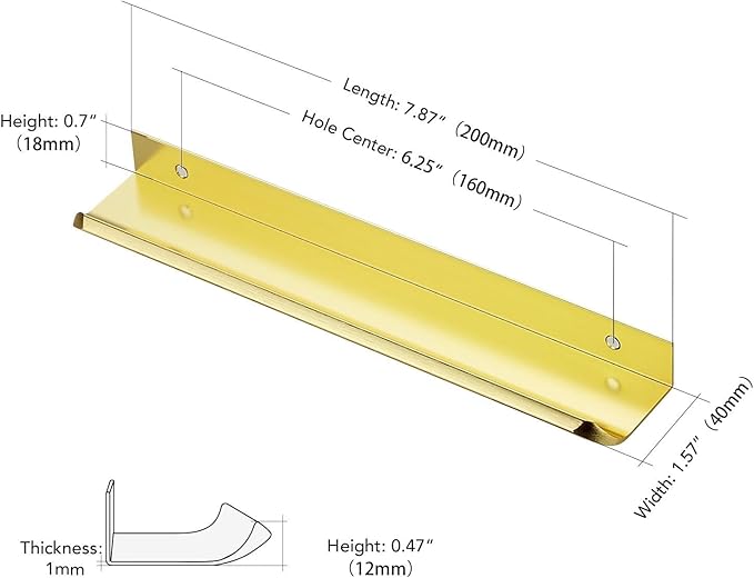 Ravinte Hardware 30 Pack Gold Cabinet Handles, 7.8 Inch (200mm) Finger Edge Pulls, 6-1/4 Inch Hole Center, Finger Pulls for Cabinets