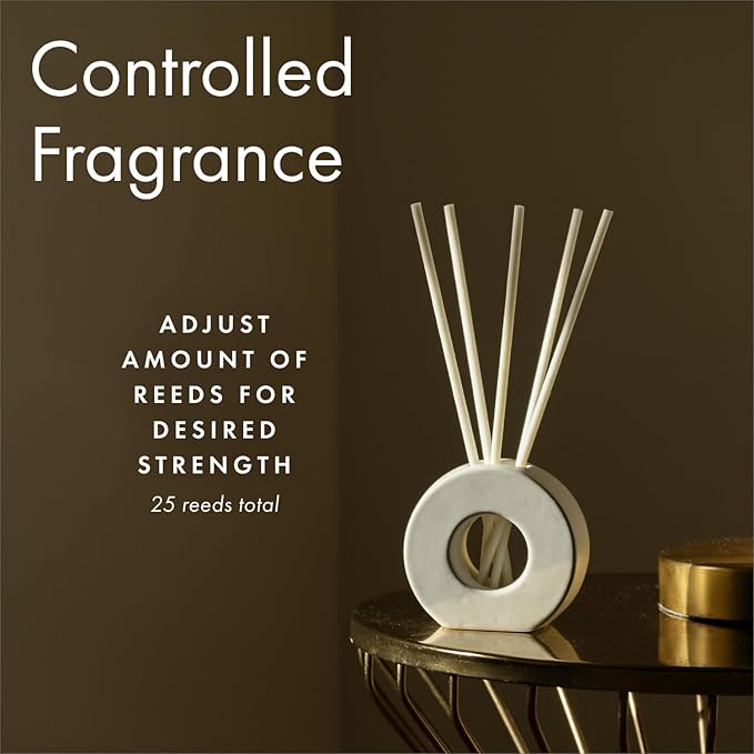 ScentAir Infused Liquidless Reeds | Includes 25 Flameless Reeds and 1 Decorative Vase, White | Essential Oil Aroma Diffuser Sticks | Fresh Spa Scents | Amazon Exclusive | Pure Linen