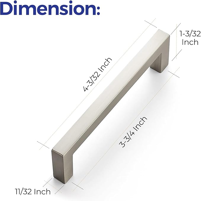 Ravinte 5 Pack Solid 3-3/4 Inch Center to Center Slim Square Bar Dresser Drawer Handles Kitchen Cabinet Handles Brushed Nickel Drawer Pulls Kitchen Cabinet Hardware Pulls